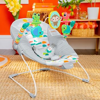 Bright Starts Playful Paradise Comfy Baby Bouncer Seat with Soothing Vibration and Toys for Unisex, 0-6 Months