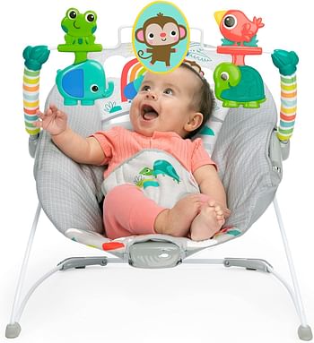 Bright Starts Playful Paradise Comfy Baby Bouncer Seat with Soothing Vibration and Toys for Unisex, 0-6 Months