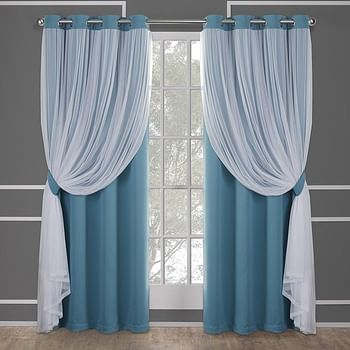 Exclusive home catarina layered solid room darkening blackout and sheer grommet top curtain panel pair, 52x84, soft grey