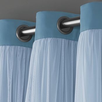 Exclusive home catarina layered solid room darkening blackout and sheer grommet top curtain panel pair, 52x84, soft grey