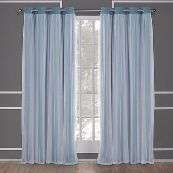 Exclusive home catarina layered solid room darkening blackout and sheer grommet top curtain panel pair, 52x84, soft grey