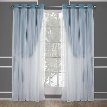 Exclusive home catarina layered solid room darkening blackout and sheer grommet top curtain panel pair, 52x84, soft grey