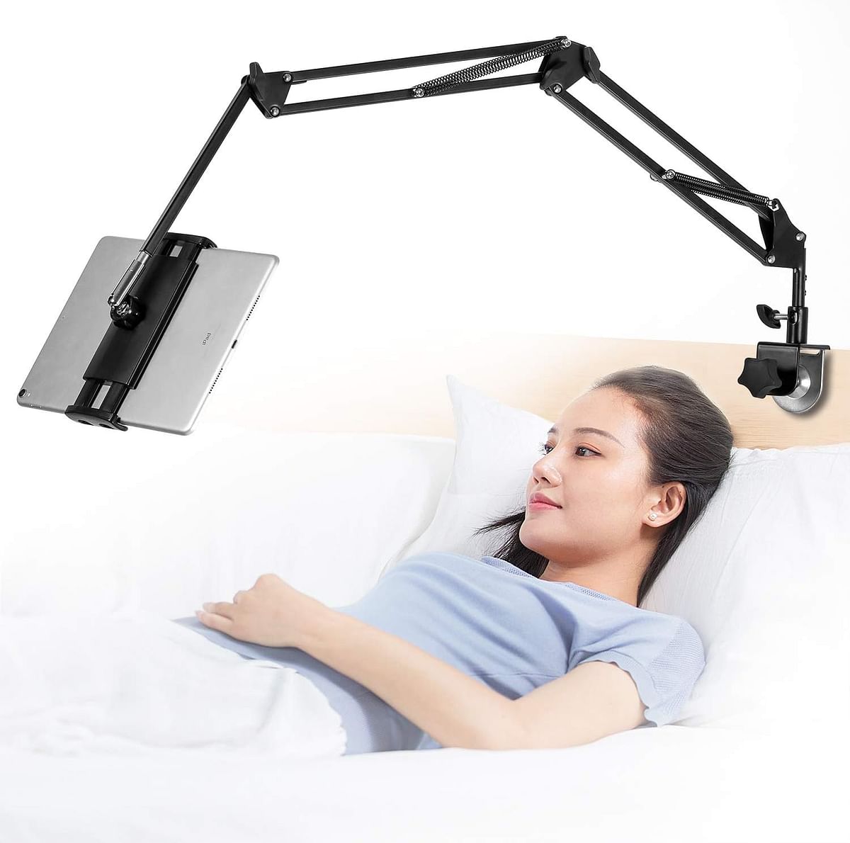 Tablet Stand Adjustable,Foldable Tablet Stand for Bed,Aluminum Universal Flexible Tablet Holder with 360 Degree Rotation for iPad/iPhoneX/iPad Pro/N-Switch,or Other 4.5~12.9 Inches Devices (Black)