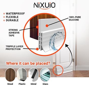 NIXUIO Door Bottom Draft Seal Strip Self Adhesive, Under Door Draft Stoppers for Noise Proof, Patio, Dust, Door Insulation Energy Saving - Grey