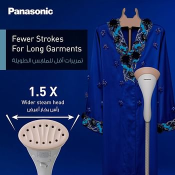 Panasonic NI-GSG060WTH 2000W Garment Steamer, 40g/min Steam, Wide Head, 2 Steam Settings, 1.5L Tank, Glove Accessory