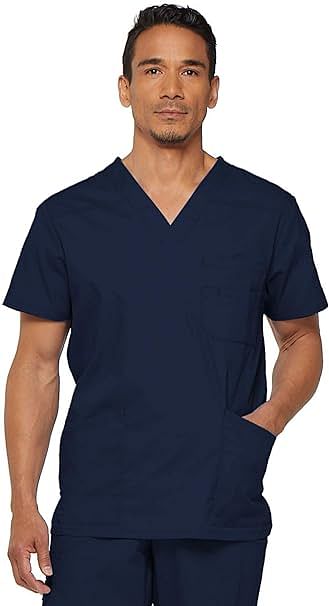 Dickies EDS Signature Scrubs for Men, Multi-Pocket V-Neck Scrub Top in Soft Brushed Poplin 81906 M - Blue