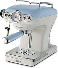 Ariete 1389/15 Retro Style Espresso Machine and Built-in Milk Frother, Barista Coffee Maker Perfect for Americanos, Lattes and Cappuccinos, Filter Holder for Powder or Pods, Blue