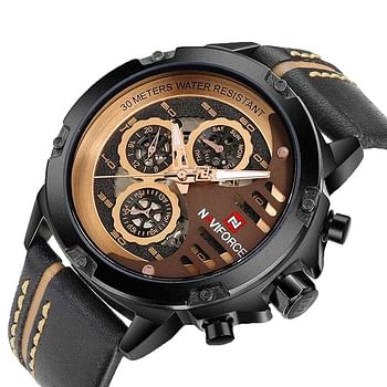 Sport Military Watches for Men Waterproof Watch Analog Quartz Leather Band Date Calendar Clock Wristwatch black+rose gold+brown