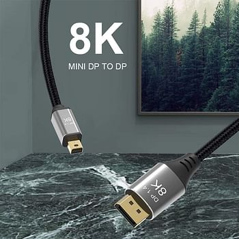 CABLEDECONN Mini DP to DisplayPort 8K Cable 8K(7680x4320) 60Hz 4K 144Hz DisplayPort 1.4 Bi-Directional Transmission DisplayPort to Mini DisplayPort 8K Cable 2M