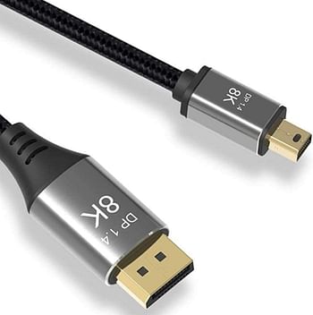 CABLEDECONN Mini DP to DisplayPort 8K Cable 8K(7680x4320) 60Hz 4K 144Hz DisplayPort 1.4 Bi-Directional Transmission DisplayPort to Mini DisplayPort 8K Cable 2M