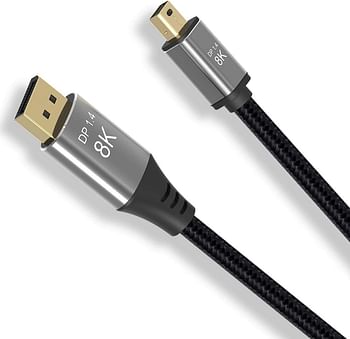 CABLEDECONN Mini DP to DisplayPort 8K Cable 8K(7680x4320) 60Hz 4K 144Hz DisplayPort 1.4 Bi-Directional Transmission DisplayPort to Mini DisplayPort 8K Cable 2M