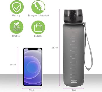 PROIRON Water Bottle 0.5L/1L Leak-Proof Drink Bottle BPA Free USA Tritan Material Gym Bottle with Protein Shaker, Flip Top Lid & Removable Strainer for Fitness Cycling, Gym Camping Outdoor Sports - Dark grey