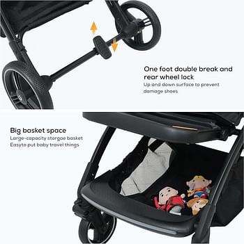 Nurtur Aluminum Alloy Baby Stroller, Storage Basket, Detachable Bumper, 5 Point Safety Harness, Compact Foldable Design, 0 to 36 months - Grey/Black