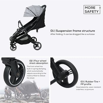 Nurtur Aluminum Alloy Baby Stroller, Storage Basket, Detachable Bumper, 5 Point Safety Harness, Compact Foldable Design, 0 to 36 months - Grey/Black