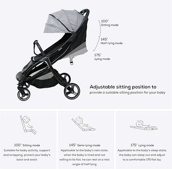 Nurtur Aluminum Alloy Baby Stroller, Storage Basket, Detachable Bumper, 5 Point Safety Harness, Compact Foldable Design, 0 to 36 months - Grey/Black