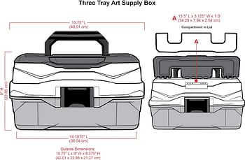 Artbin 6893Ag 3-Tray Art Supply Box, Portable Art & Craft Organizer With Lift-Up Trays, [1] Plastic Storage Case - Gray/Black