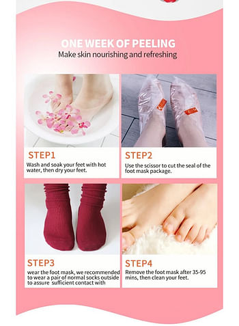 Foot Peeling and Exfoliating Mask, Dead Skin Removing Sock - Rose