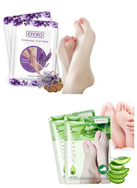 4 Pieces Foot Peeling and Exfoliating Mask, Dead Skin Removing Sock - Lavender, Aloe Vera