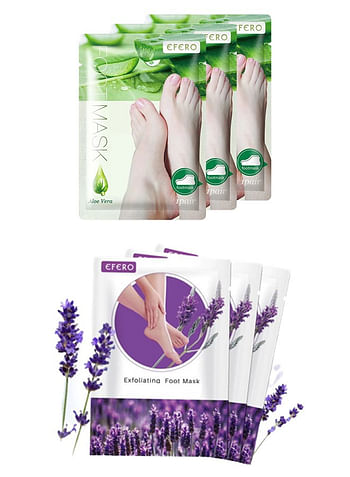 6 Pieces Foot Peeling and Exfoliating Mask, Dead Skin Removing Sock - Lavender, Aloe Vera