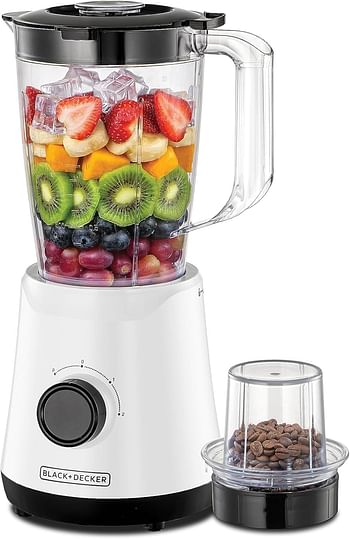 BLACK+DECKER 500W 1.5L Blender with Grinder Mill and Ice crushing function BX520-B5 - White