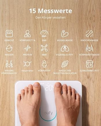 eufy Smart Scale P2, Digital Bathroom Scale with Wi-Fi, Bluetooth, 15 Measurements Including Weight, Body Fat, BMI, Muscle & Bone Mass, 3D Virtual Body Mod - White