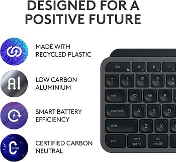 Logitech MX Keys Plus Advanced Wireless Illuminated Keyboard with Detachable Palm Rest, Tactile Responsive Typing, Backlighting, Bluetooth, USB-C, Apple macOS, Microsoft Windows, Linux