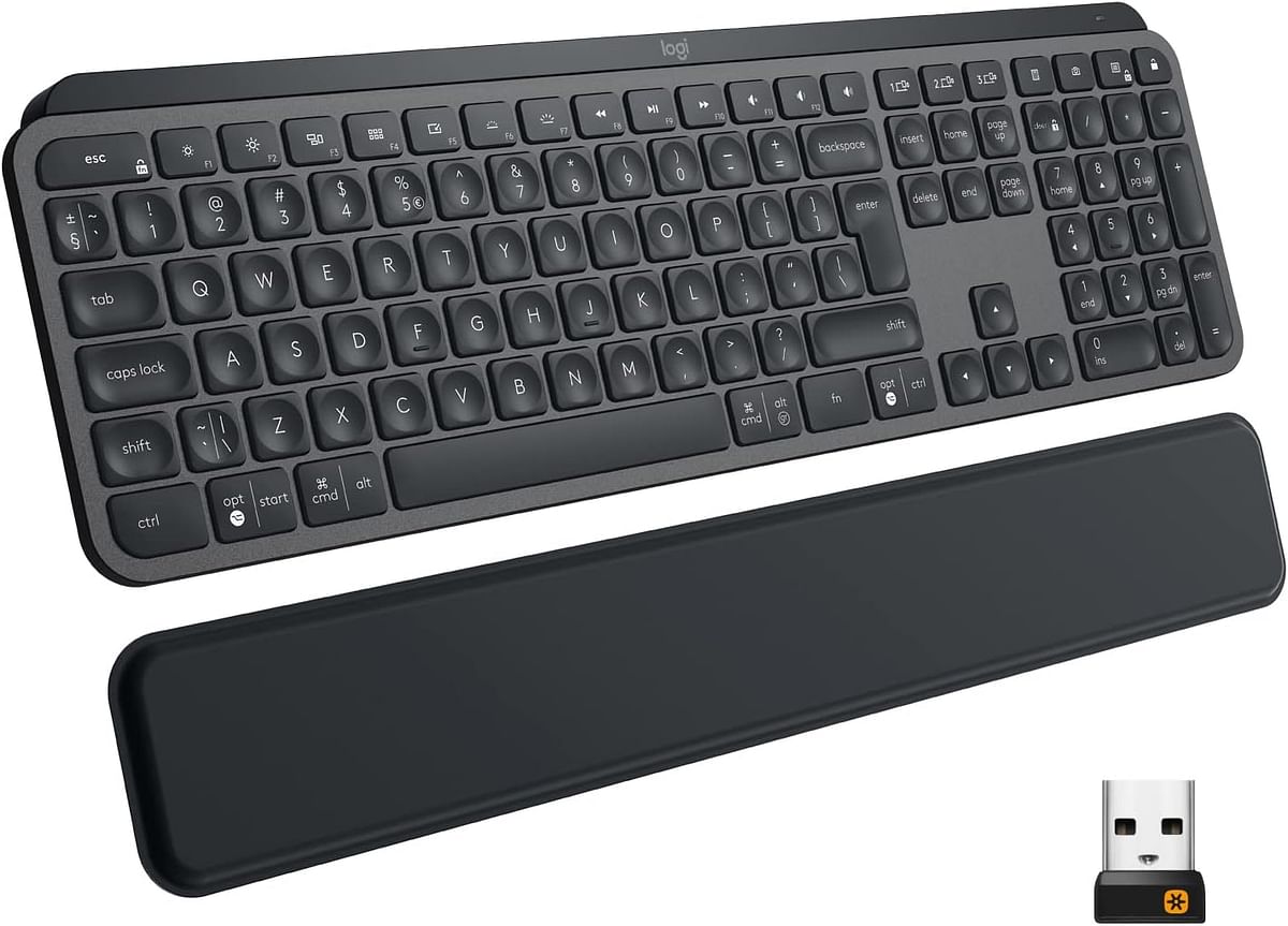 Logitech MX Keys Plus Advanced Wireless Illuminated Keyboard with Detachable Palm Rest, Tactile Responsive Typing, Backlighting, Bluetooth, USB-C, Apple macOS, Microsoft Windows, Linux