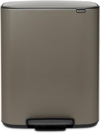 Brabantia Bo Pedal Bin - 60L Inner Bucket (Platinum) Large Waste Kitchen Bin - Soft Closing Lid