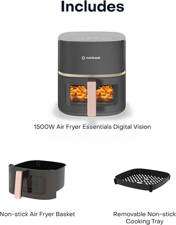 Nutricook Air Fryer Essentials Vision, 5.2L Capacity, 10 Cooking Presets with Clear Window and Light, ProCyclone Technology,1500 Watts