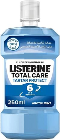 Listerine Total Care Tartar Protect 6 Benefit Fluoride Mouthwash For Naturally White Teeth 250ml - Arctic Mint