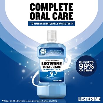 Listerine Total Care Tartar Protect 6 Benefit Fluoride Mouthwash For Naturally White Teeth 250ml - Arctic Mint