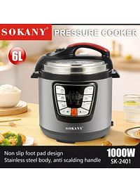 Sokany Multi Function Pressure Cooker, 6 Liters, 1000Watt Sk-2401 - Silver