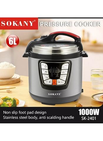 Sokany Multi Function Pressure Cooker, 6 Liters, 1000Watt Sk-2401 - Silver