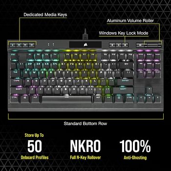 Corsair K70 RGB TKL Champion Series Tenkeyless Optical-Mechanical Gaming Keyboard (OPX RGB Optical-Mechanical Keyswitches, PBT Double-Shot Keycaps, Detachable USB-C Cable) QWERTY, NA Layout - Black