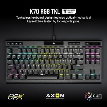 Corsair K70 RGB TKL Champion Series Tenkeyless Optical-Mechanical Gaming Keyboard (OPX RGB Optical-Mechanical Keyswitches, PBT Double-Shot Keycaps, Detachable USB-C Cable) QWERTY, NA Layout - Black