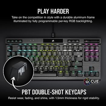 Corsair K70 RGB TKL Champion Series Tenkeyless Optical-Mechanical Gaming Keyboard (OPX RGB Optical-Mechanical Keyswitches, PBT Double-Shot Keycaps, Detachable USB-C Cable) QWERTY, NA Layout - Black