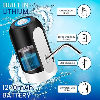 Your Daily's Water Dispenser, USB Rechargeable Electric Drinking Water Pump for Jugs, BPA Free, Stainless Steel, Portable and Easy to Use