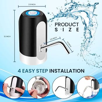 Your Daily's Water Dispenser, USB Rechargeable Electric Drinking Water Pump for Jugs, BPA Free, Stainless Steel, Portable and Easy to Use