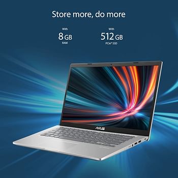 ASUS Laptop A416EA-EB1307W  Slim Laptop 14 inch - i5-1135G7  8GB  512GB  PCIE G3 SSD  - Intel UMA  - Windows 11  English , Arabic Keyboard  2 Pin Adaptor - Transparent Silver