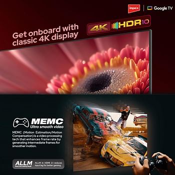 Impex 55 Inch FHD Google Smart TV with Dolby Vision Atmos and Dolby Audio, DTS HD, Built-in Chromecast, 2GB RAM, 8GB ROM, HDMI ARC, Super Slim Design with Voice Remote - evoQ 55S4RLC2