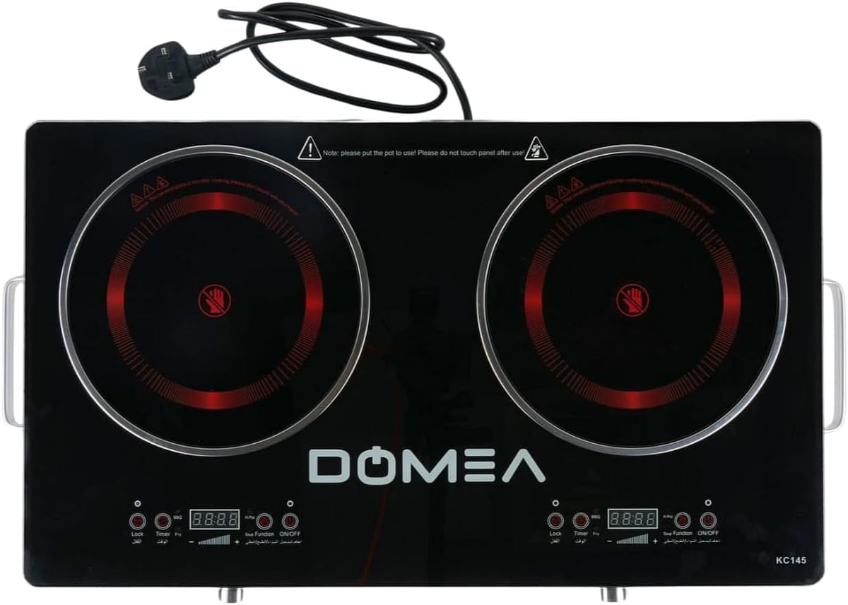 Domea Infrared Cooktop 2 Burner With 4 Preset Functions A-grade Micro Crystal Panel With Easy Touch Digital Display for Fast & Precise Cooking All Cookwares