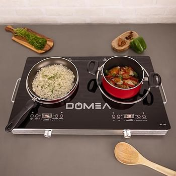 Domea Infrared Cooktop 2 Burner With 4 Preset Functions A-grade Micro Crystal Panel With Easy Touch Digital Display for Fast & Precise Cooking All Cookwares