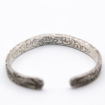 Alpine Crystals Antique Elegant Engraved Bangles of 925 Sterling Silver Handcrafted in Nepal - 2 Pieces 58 Grams