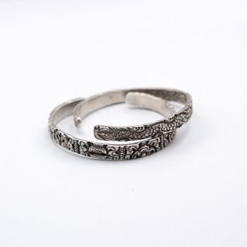 Alpine Crystals Antique Elegant Engraved Bangles of 925 Sterling Silver Handcrafted in Nepal - 2 Pieces 58 Grams