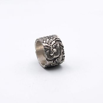 Alpine Crystals 925 Sterling Silver Engraved Dragon Ring For Men – Antique Handcrafted in Nepal 20 grams