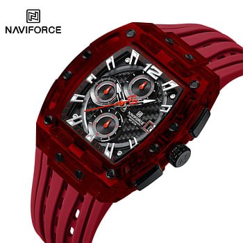 ساعة Naviforce NF7105 رياضية شفافة مقاومة للماء كوارتز سيليكون متعددة الوظائف كرونوغراف للرجال- أسود