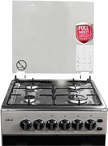 Akai Freestanding Cooker with 4 Burner, Full Safety CRMA505SC - Silver