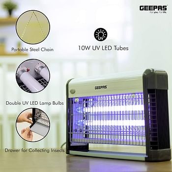 Geepas Fly and Insect Killer Powerful Fly Zapper 20W UV Light Professional Electric Mesh Grid with Detachable Hang - Black