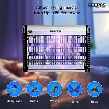 Geepas Fly and Insect Killer Powerful Fly Zapper 20W UV Light Professional Electric Mesh Grid with Detachable Hang - Black