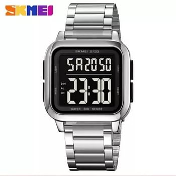 SKMEI 2133 Waterproof Stainless Steel Digital Men's Watch 40 mm- Silver